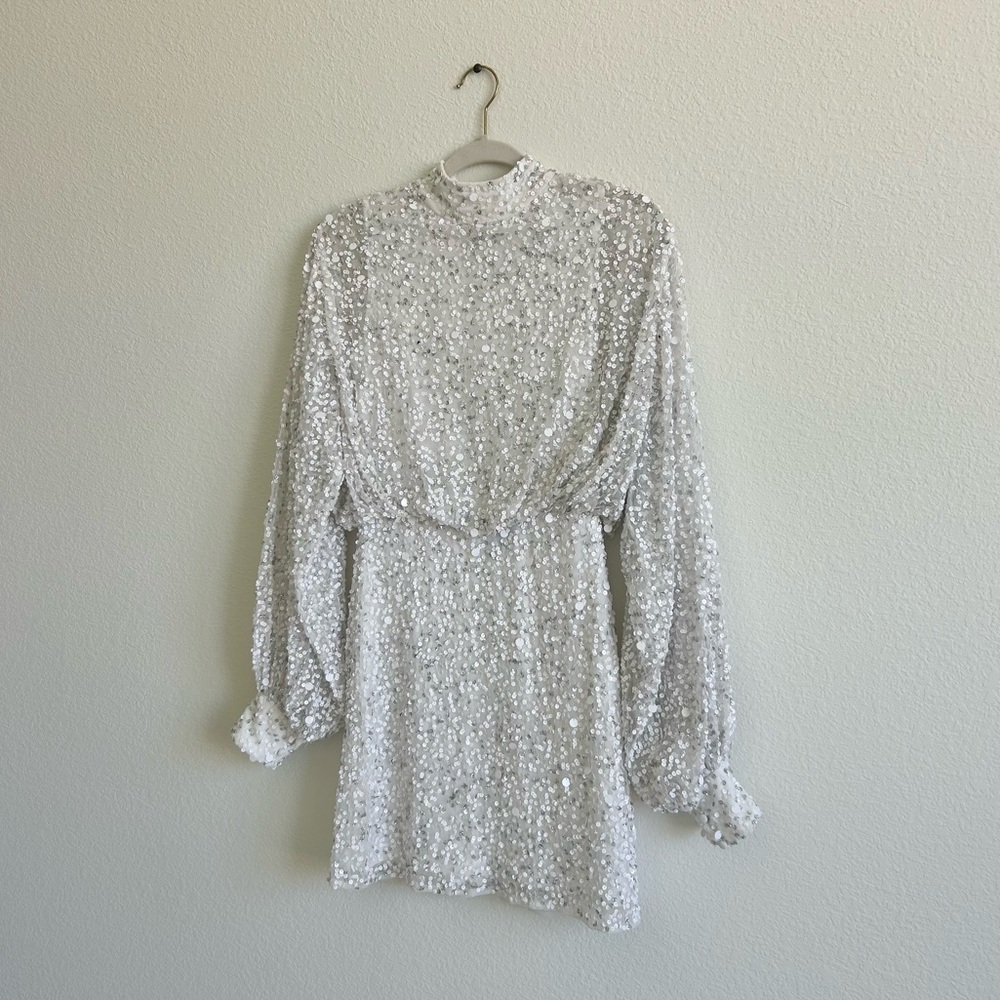 NastyGal Balloon Sleeve Sequin Embellished Mini Dress - Picture 2 of 8